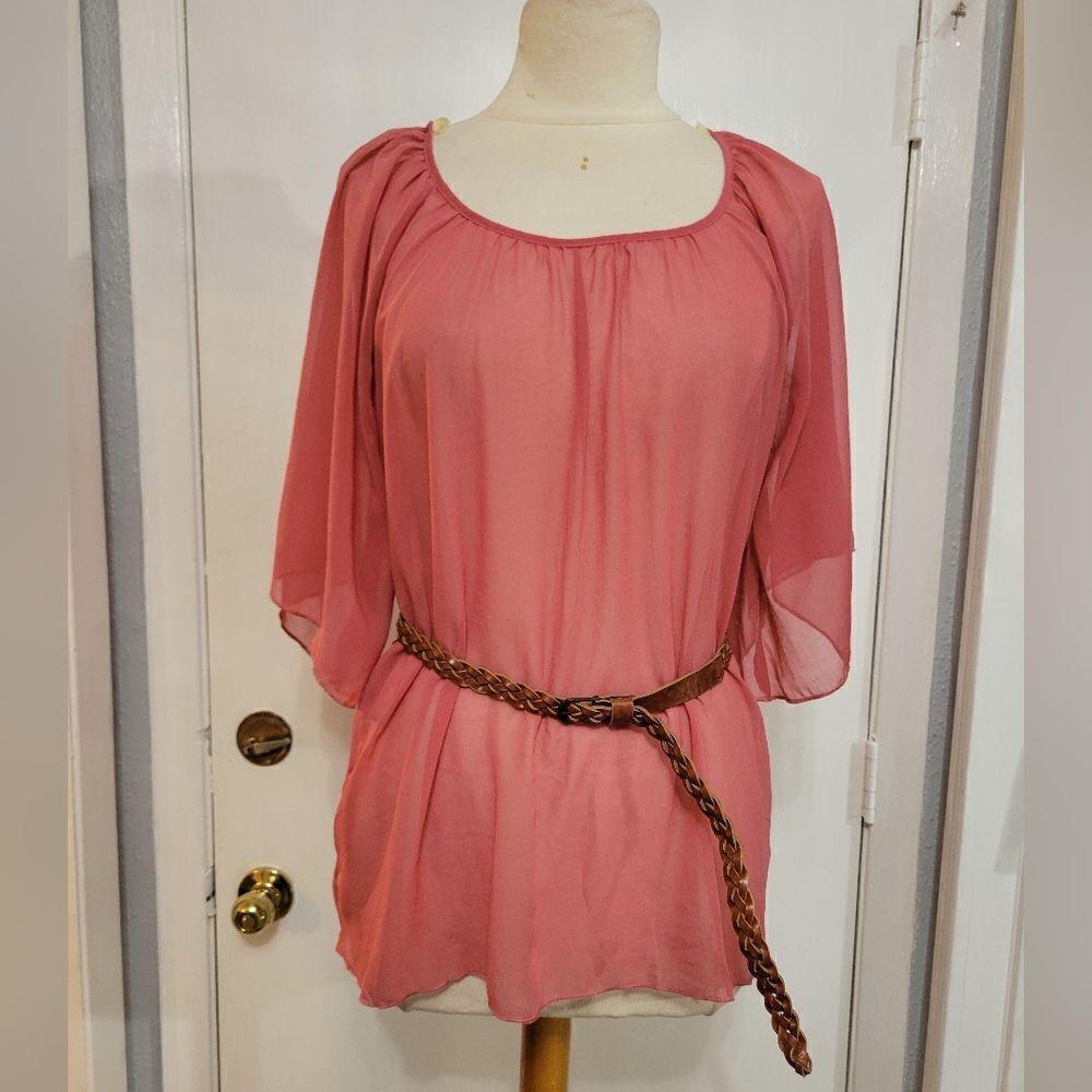Rue 21 pink sheer blouse with belt NWT sz M